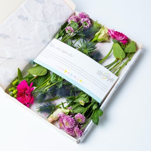 Brievenbus boeket paars pakket